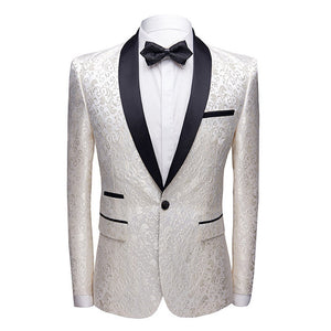 Men's fashion floral small suit jacket shawl collar slim-fit party Groom suit Singer coat performance wear