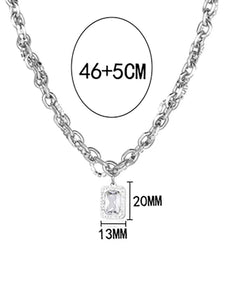 Stainless Steel  Square Artificial Gemstone Trend Fashion Pendant Necklace