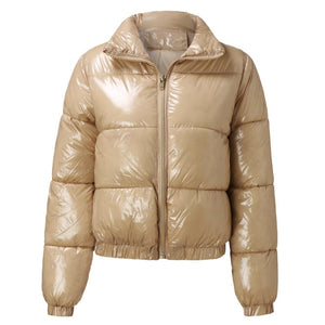 Autumn and winter cotton-padded jacket bright metal short women's cotton-padded jacket