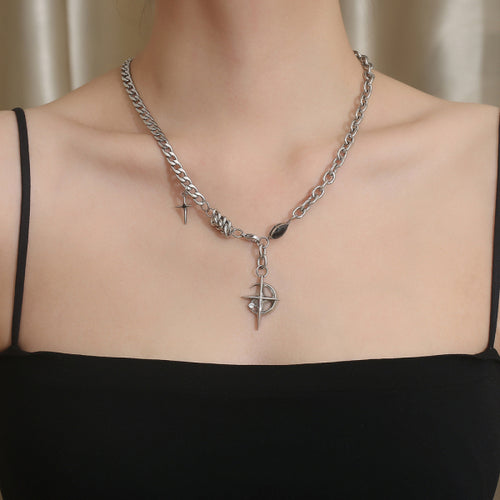 Stainless Steel Chain Splicing Cross Necklace