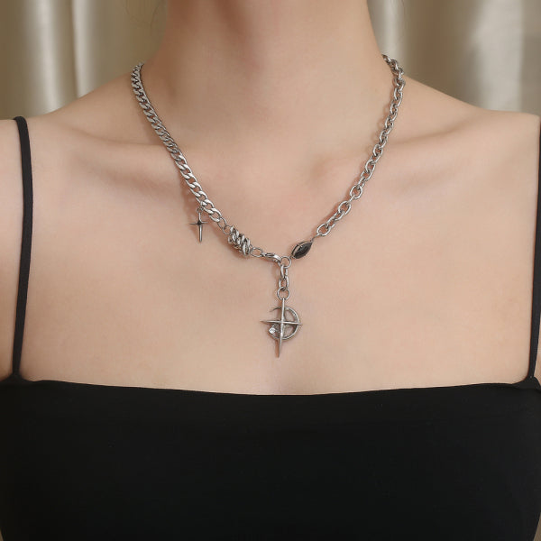 Stainless Steel Chain Splicing Cross Necklace