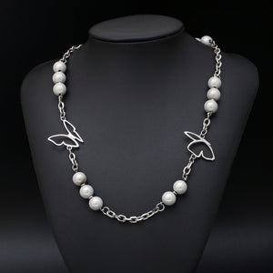 Stainless Steel Butterfly Splicing Reflective Pearls INS Necklace
