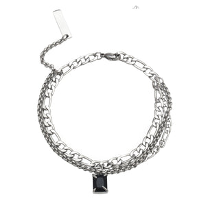 Stainless Steel Black Gem Multi Layered Minimalism Bracelet