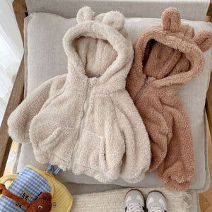 Children's fur coat 0-6 years old winter girls super cute hooded thick top male baby solid color winter coat CY776