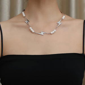 Stainless Steel Lightning Spliced Pearl Trend Necklace