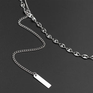 Stainless Steel Pig Nose Chain Tassel Square Trend Pendant Necklace