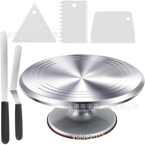 6 pieces aluminum alloy cake turntable set, spatula, decorating mouth, decorating bag, baking tool set - Critique Clothing - 