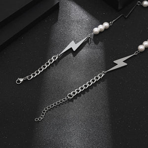 Stainless Steel Lightning Spliced Pearl Trend Necklace