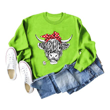 Load image into Gallery viewer, Casual long sleeve crewneck red bow cow fun print loose women&#39;s hoodie