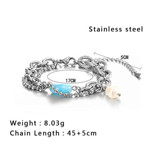 Stainless Steel Natural Stone Spliced Double Layer Fashion Bracelet