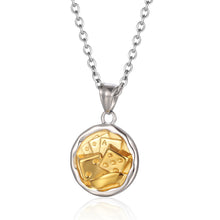 Load image into Gallery viewer, Stainless Steel Irregular Round Card Dice Playing Card Necklace