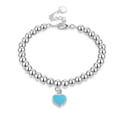 Ebaijia T family love necklace female 925 sterling silver red heart drop oil enamel blue clavicle chain double heart pendant