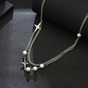 Stainless Steel Pearl Splicing Double Layer Trend Necklace