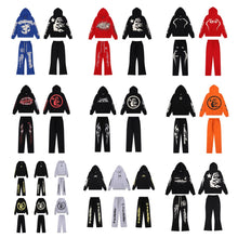 Load image into Gallery viewer, The new Hell Star loose retro letter print hooded sweatshirt and trousers are trendy