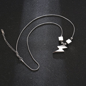 Stainless Steel Block Lightning Pendant Necklace
