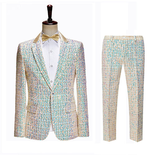 Cross-border men's slim-fit Champagne sequin dress suit Stage show suit host anchor catwalk suit