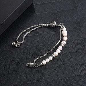 Stainless Steel Irregular Natural Pearl Double Layer Delicate Bracelet