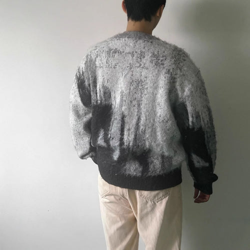 Hiyin mohair soft waxy mixed color crew-neck knit sweater