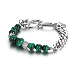 Stainless Steel European And American Personalized Trendy Tiger Eye Stone Splicing  Bracelet