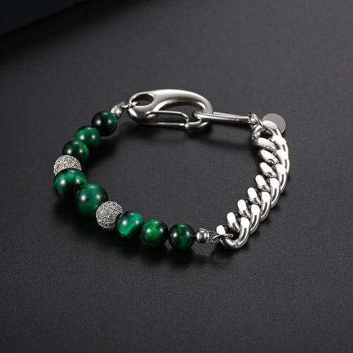 Stainless Steel European And American Personalized Trendy Tiger Eye Stone Splicing  Bracelet