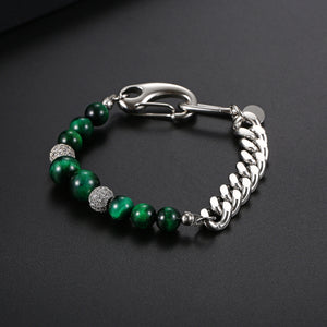 Stainless Steel European And American Personalized Trendy Tiger Eye Stone Splicing  Bracelet