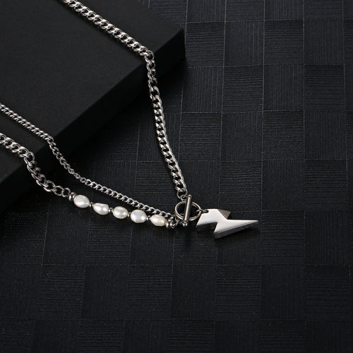 Stainless Steel Lightning Pearls Minimalism Fashion Necklace