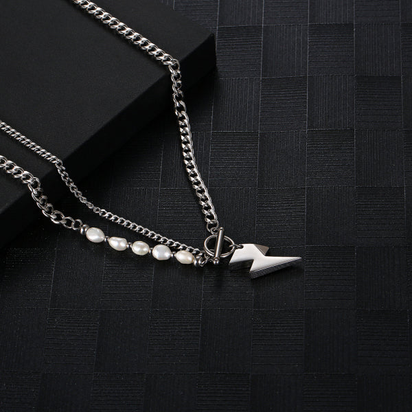 Stainless Steel Lightning Pearls Minimalism Fashion Necklace