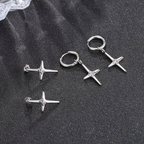 Stainless Steel Male and Female Personality Diamond Cross Earring