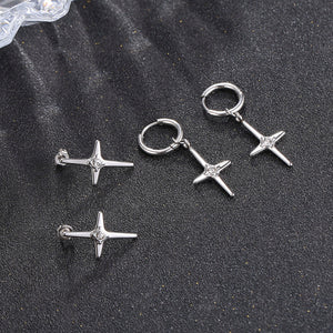 Stainless Steel Male and Female Personality Diamond Cross Earring