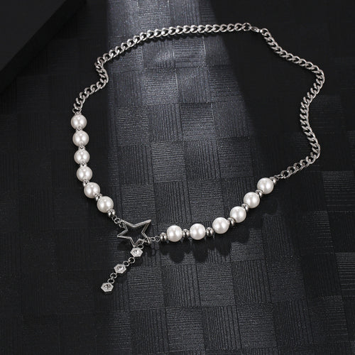 Stainless Steel Bead Aritificial Pearls Splicing Fashion Necklace