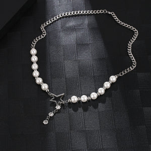 Stainless Steel Bead Aritificial Pearls Splicing Fashion Necklace