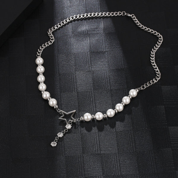 Stainless Steel Bead Aritificial Pearls Splicing Fashion Necklace