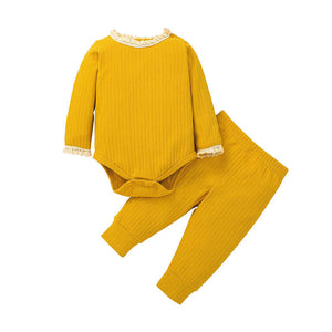 Baby suit new baby solid color jacket crawler two-piece set 2021 summer long sleeve suit for children