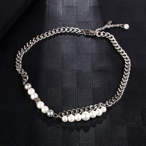 Stainless Steel Block Pearls Minimalism Fashion Necklace