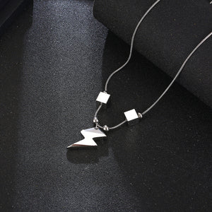 Stainless Steel Block Lightning Pendant Necklace