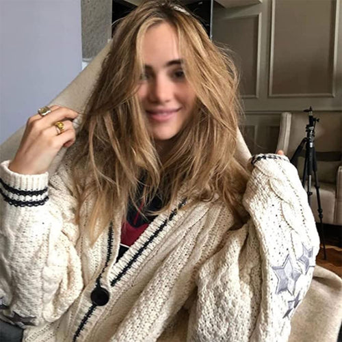Autumn and winter solid color long-sleeved cardigan feminine commuting European and American batwing knitted off-white single-breasted sweater coat