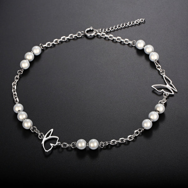 Stainless Steel Butterfly Splicing Reflective Pearls INS Necklace