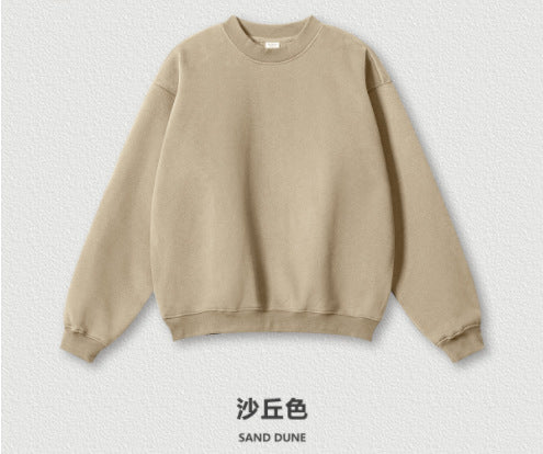 Fashion brand autumn and winter loose casual basic solid color American cashmere thick round neck hoodie men