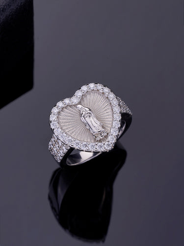 Religious Jewels 14K White Gold Color Gold Our Lady of Guadalupe Virgin Mary Cubic Zirconia CZ Ring