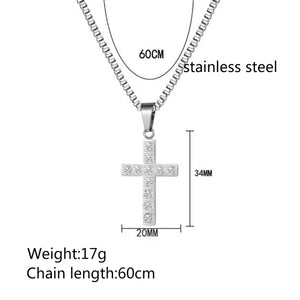 Stainless Steel Diamond Cross Hip Hop Pendant Necklace