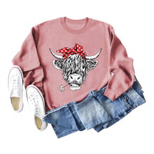 Load image into Gallery viewer, Casual long sleeve crewneck red bow cow fun print loose women&#39;s hoodie
