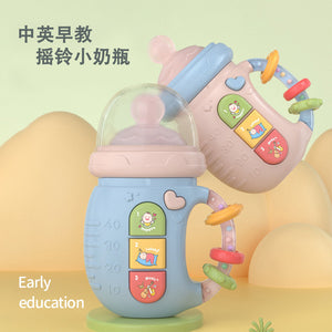 Baby toy rattle soothing can chew baby bottle mobile phone model multi-functional bilingual pronunciation with light early education machine