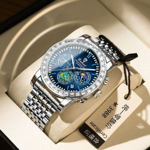 BINBOND men's watch Solid steel with moon phase luminous anti- quartz watch