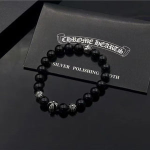 ch Kroheart vintage do old cross obsidian bracelet Hip Hop punk style couple bracelet