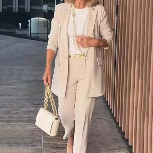 Autumn and winter new women's fashion city simple cardigan suit jacket trousers two-piece set