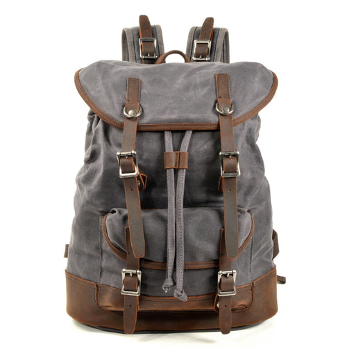 Canvas splicing real cowhide backpack Male outdoor travel backpack sports hiking bag Student computer bag