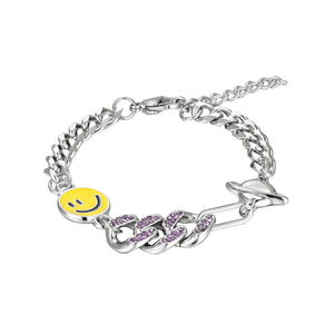 Stainless Steel Hip Hop Smiley Face Patchwork Cuban Diamond Planet Bracelet