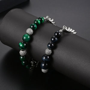 Stainless Steel European And American Personalized Trendy Tiger Eye Stone Splicing  Bracelet