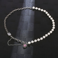 Load image into Gallery viewer, Stainless Steel Chain Splicing Pearls Pink Diamond Love Pendant Necklace