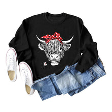 Load image into Gallery viewer, Casual long sleeve crewneck red bow cow fun print loose women&#39;s hoodie